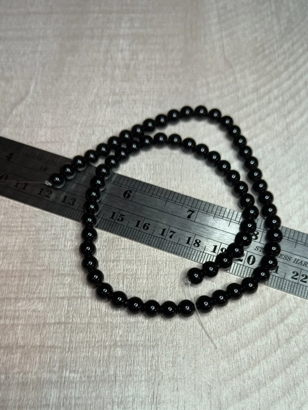 #5- 6mm Glossy Black Glass Beads Strand - 15 Inch